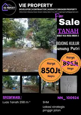 TANAH KAVLING MEPET VILLA NUSA INDAH 2
