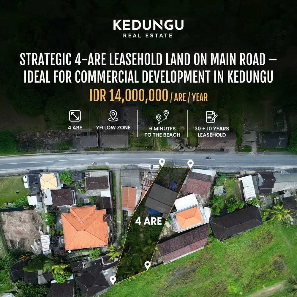 Strategic 4-Are Leasehold Land on Main Road-Kedungu Beach