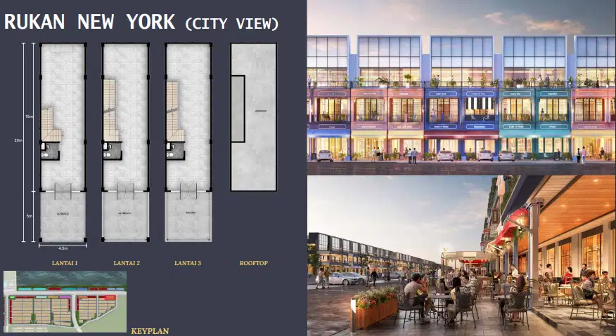 RUKO DIJUAL PIK 2 MARINA BAY TIPE NEW YORK 4.5X20 VIEW CITY 3.5 LANTAI