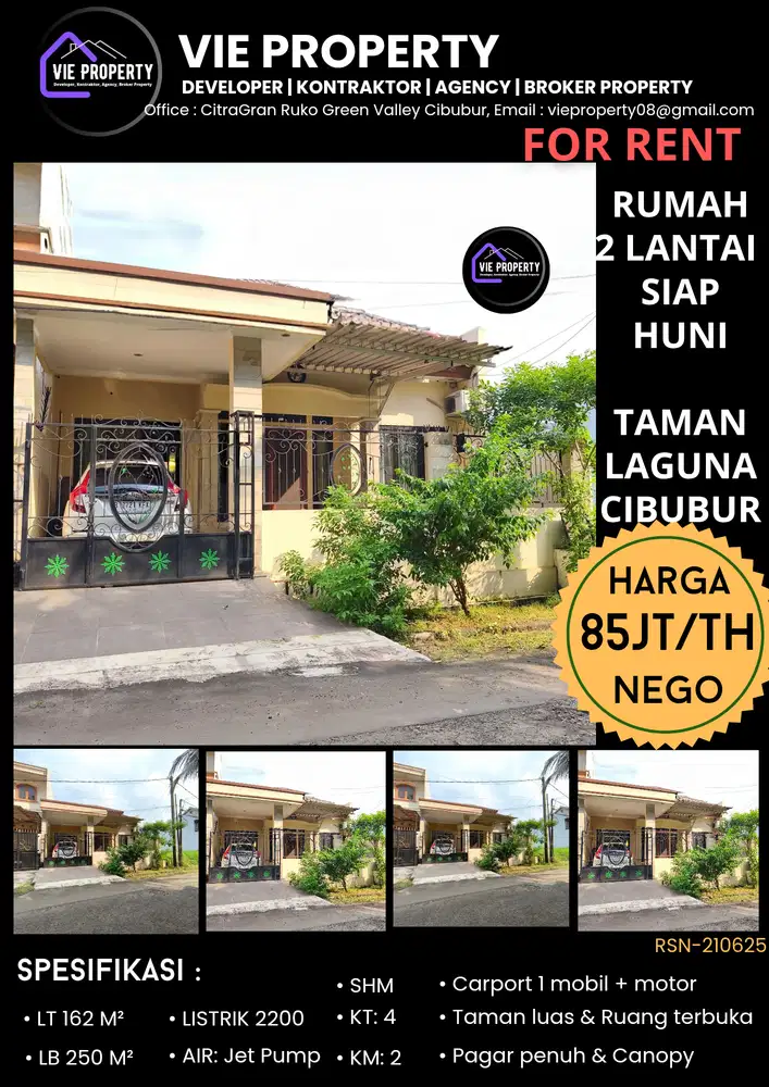 DISEWAKAN RUMAH RAPI SIAP HUNI DI TAMAN LAGUNA CIBUBUR