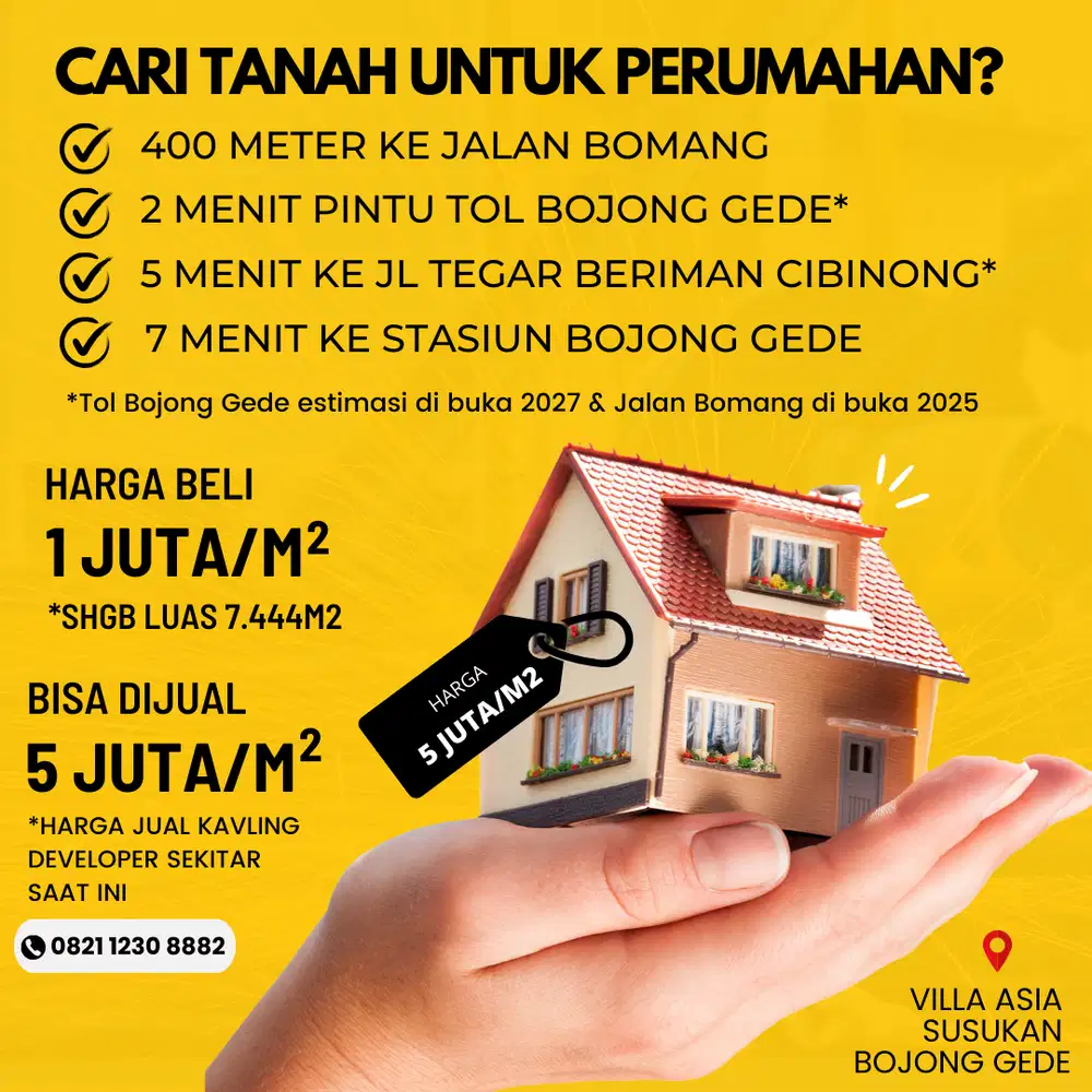 Tanah Murah Dekat Stasiun KRL dan Pintu Tol & Jalan Bomang Cibinong