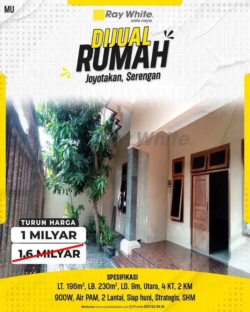 Dijual Rumah Siap Huni di Joyotakan, Serengan, Surakarta