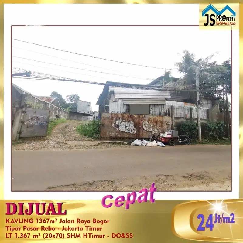 DIJUAL KAVLING Jalan Utama Raya BogorPasar Rebo Tipar - Jakarta Timur