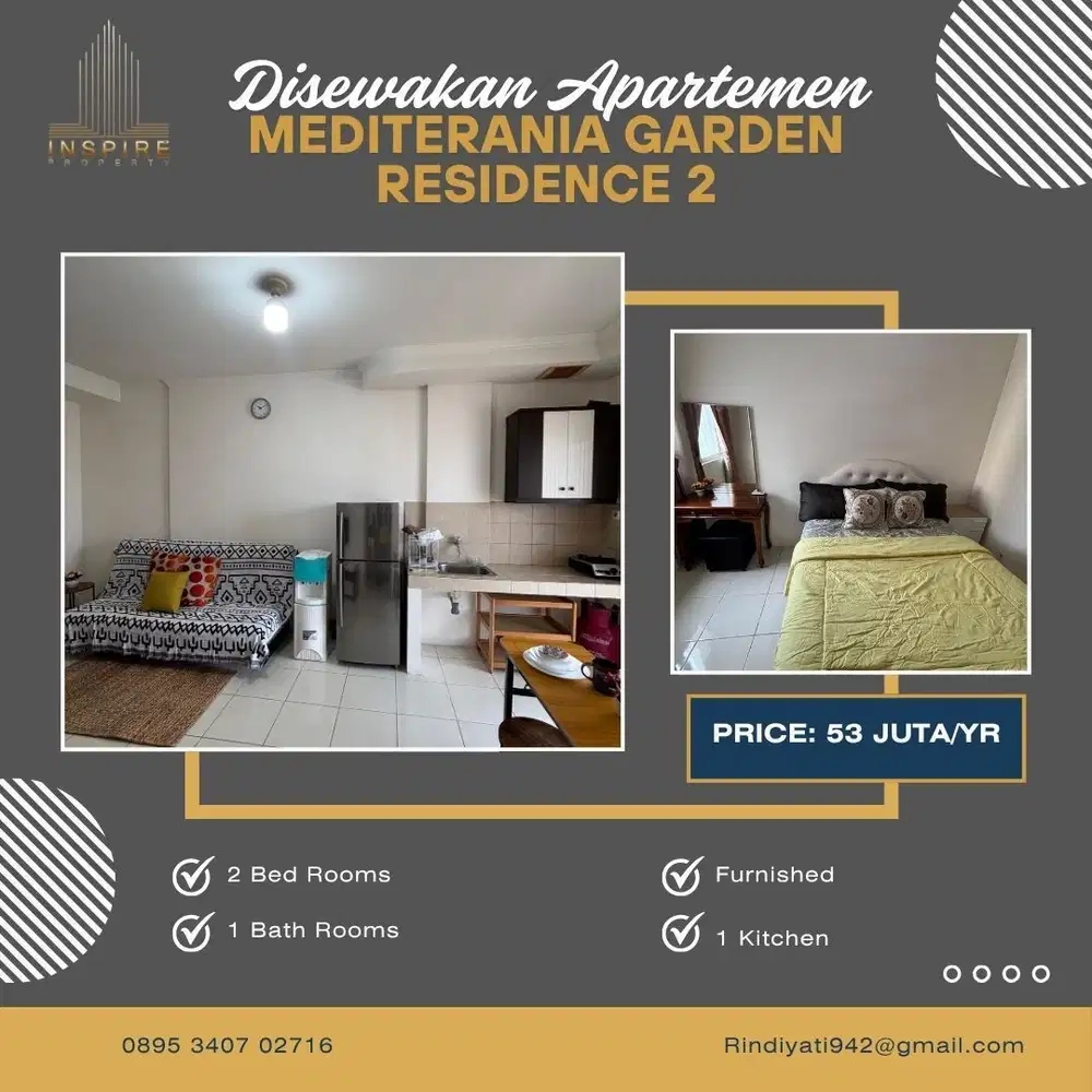 Disewakan Unit Apartemen Mediterania GR 2 Furnished Best View