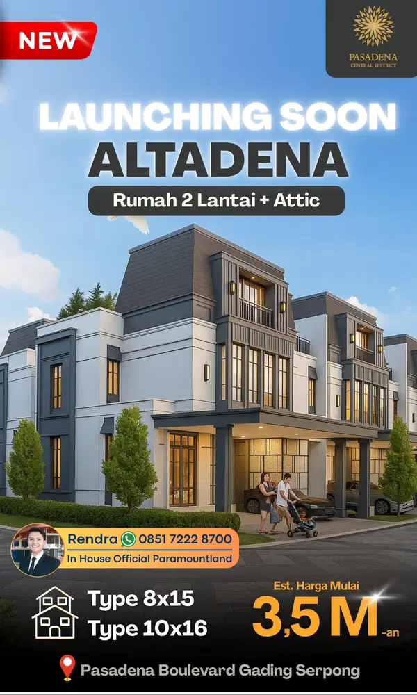 Rumah Baru 2 lantai Altadena 10x16 Gading Serpong