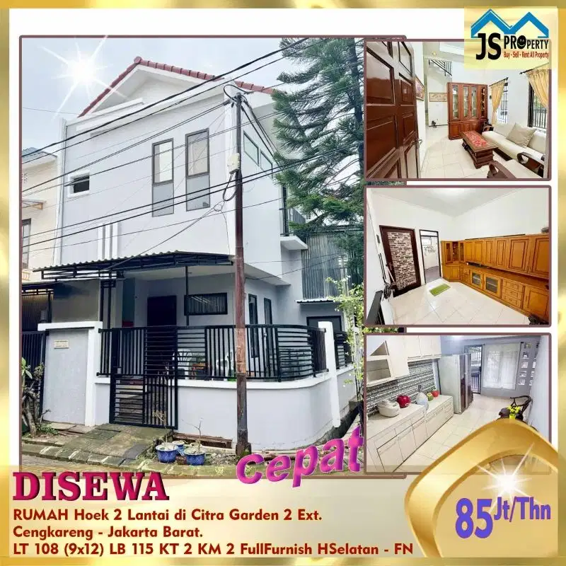 DISEWAKAN RUMAH Hoek 2 Lantai di Citra Garden 2 Ext. Jakarta Barat