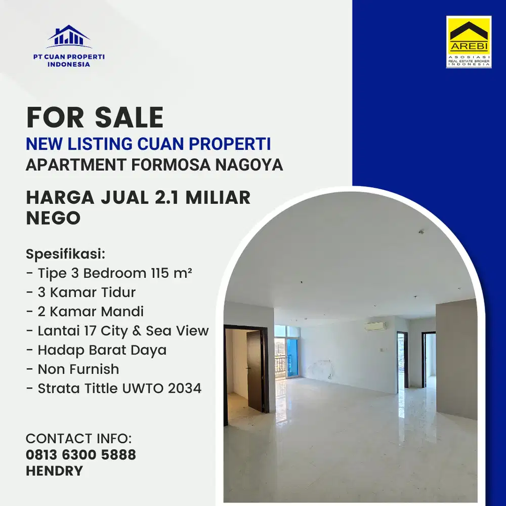 Dijual Cepat 3 Bedroom Apartment Formosa Residence Nagoya