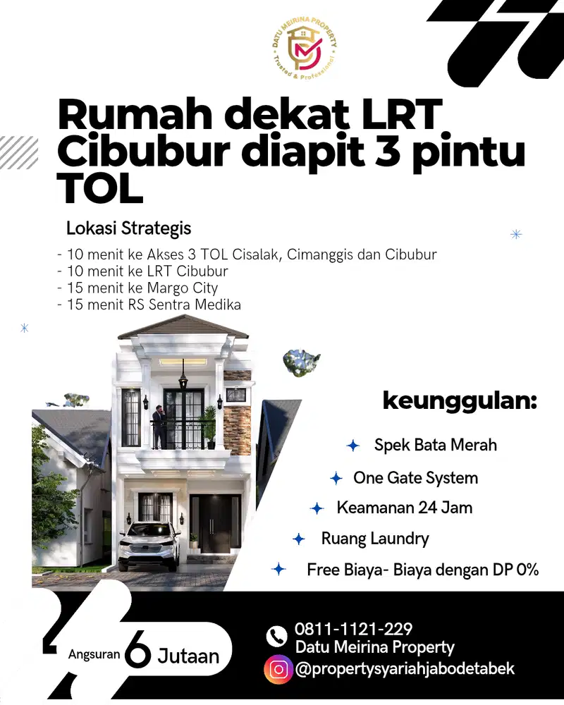 Rumah Mewah dinding bata merah pinggir jalan raya 10 menit LRT Cibubur