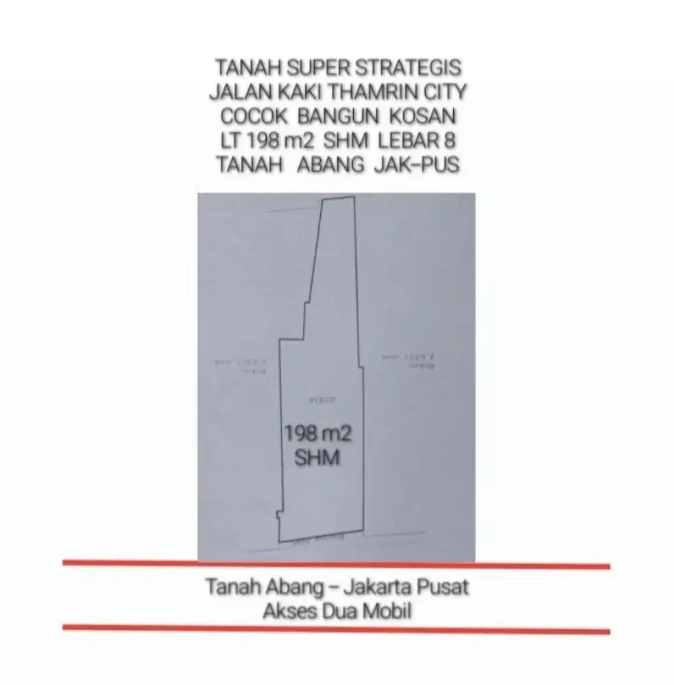 TANAH SUPER STRATEGIS JALAN KAKI THAMRIN CITY TANAH ABANG JAKPUS