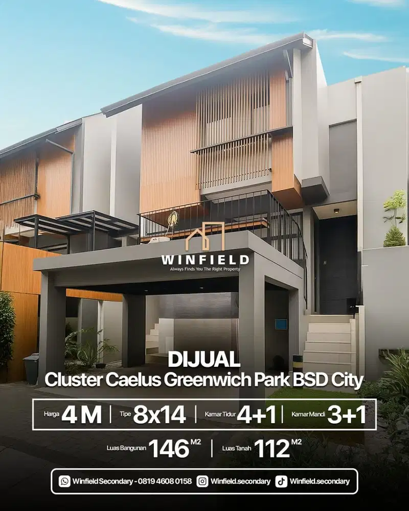 Rumah 3Lt Siap Huni di Cluster Caelus Greenwich BSD Harga 4M-an