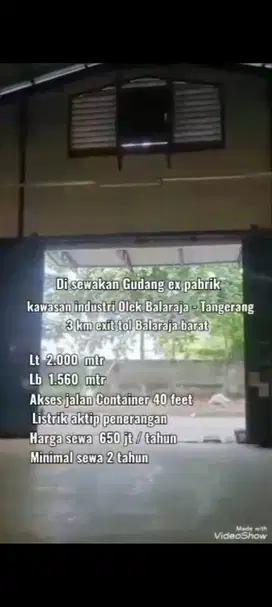 Sewa Gudang ex pabrik kawasan OLEK, Balaraja. Tangerang