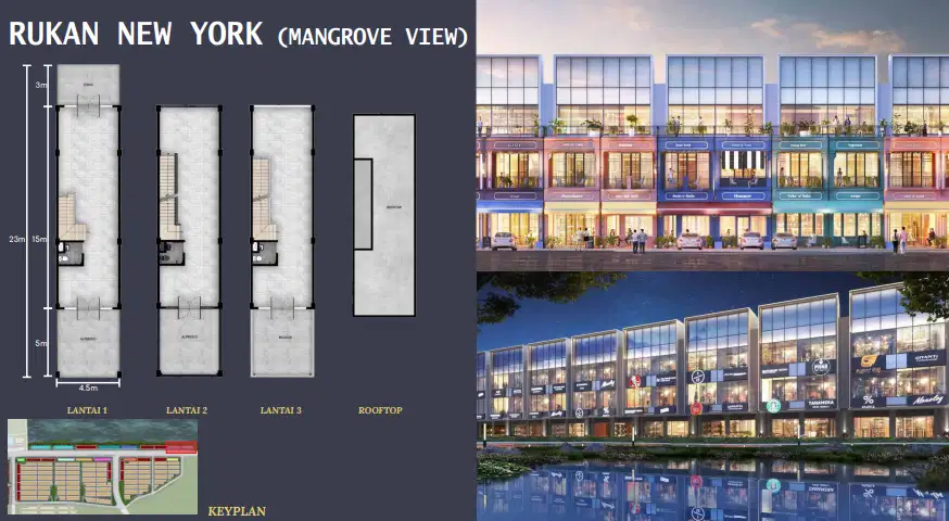 RUKO DIJUAL PIK MARINA BAY TIPE NEW YORK 4.5X23 VIEW MANGROVE 3.5 LT