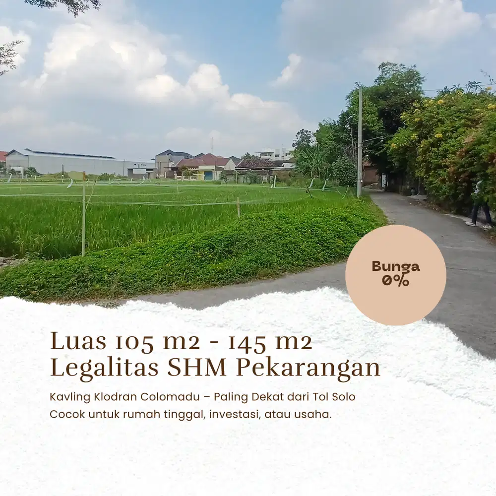 Dijual Kavling Strategis di Kłodran Colomadu, Dekat Tol Solo