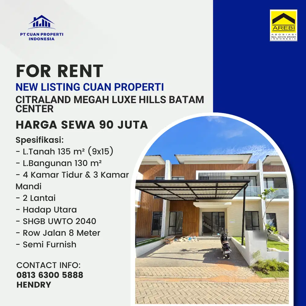 Disewa Cepat Rumah Citraland Megah Luxe Hills Siap Huni Batam Center
