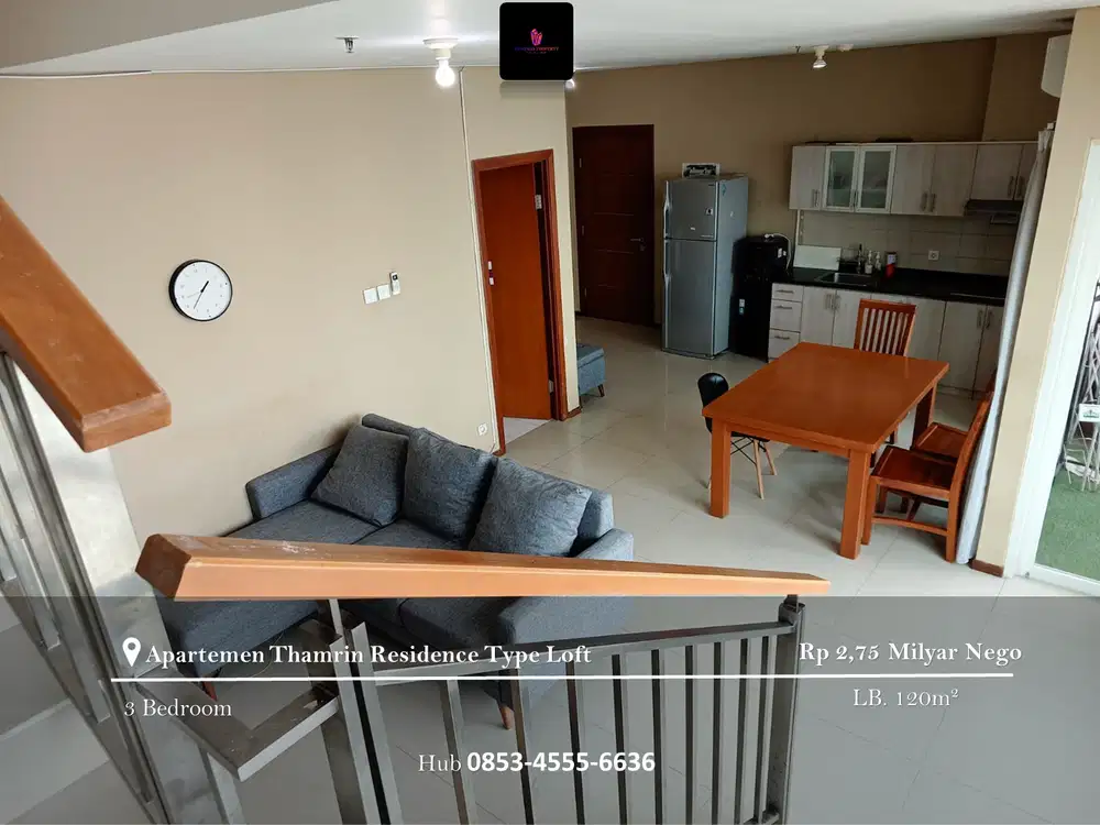 Dijual Apt Thamrin Residence Type Loft High Floor 2BR+1 FF
