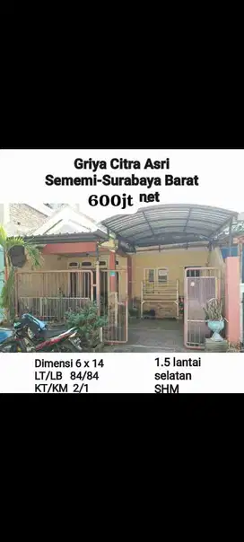 Rumah Dijual Di Sambikerep Surabaya Barat Dekat Citraland 1 Lantai Murah.