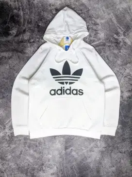 Hoodie Adidas Trefoil Big Logo Print White Size L Fit XL Ori AY6474
