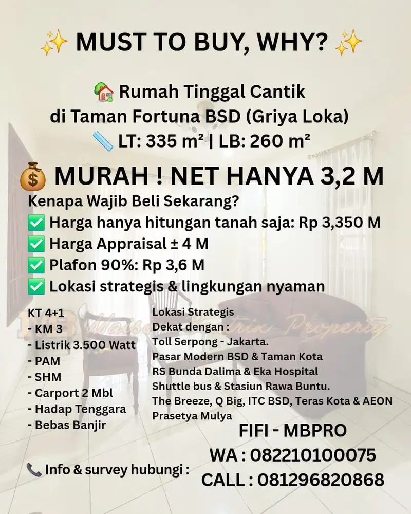 JUAL RUMAH 2 LT MURAH GRIYA LOKA BSD DIBAWAH APRAISAL