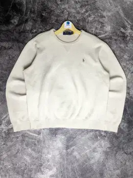 Sweater Polo Ralph Lauren Double Knit Logo Krem Size L Fit XL Boxy Fit