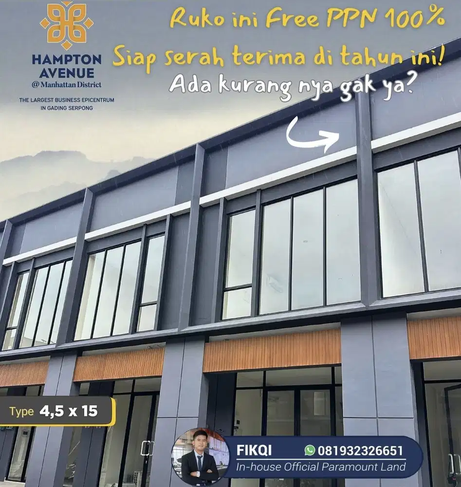 Ruko Hampton Avenue Samping Mall Siap Pakai Free Ppn
