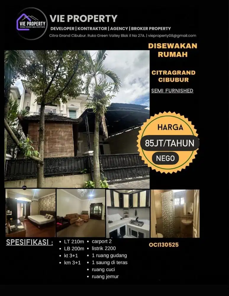 FURNISHED! DISEWAKAN RAPI DI CIBUBUR RUMAH SIAP HUNI DI CITRA GRAN