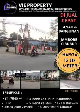 DIJUAL TANAH DAN BANGUNAN  SHM DI JAMBORE CIBUBUR JAKTIM