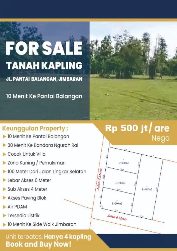 Dijual tanah kavling yang berlokasi di jl pantai balangan