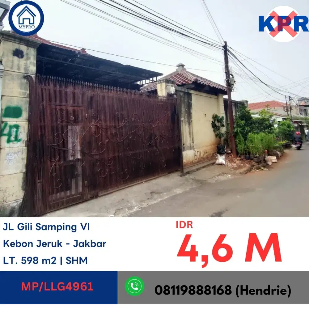 MP/LLG4961 LELANG rumah jl gili samping VI no 41 kebon jeruk jakbar