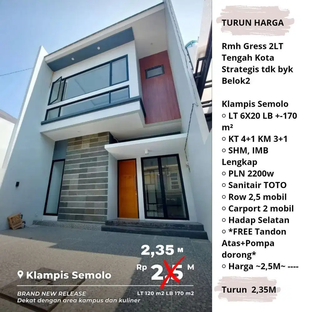 Rmh Gress 2LT Klampis Semolo Tengah Dekat Kampus UNTAG, MERR