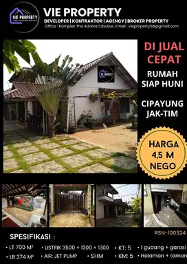 DIJUAL CEPAT, BANTING HARGA    Rumah di Cipayung JakTim
