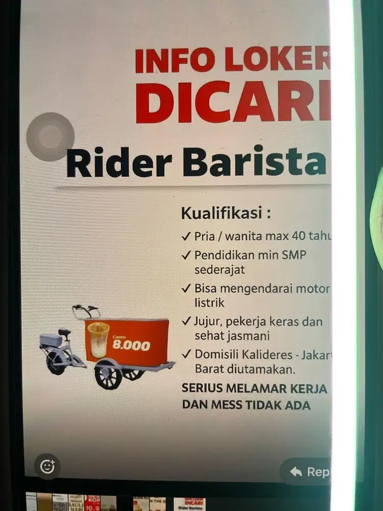 LOKER RIDER GEROBAK KOPI KALIDERES