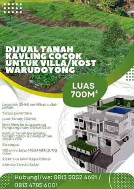 DIJUAL TANAH KAVLING COCOK UNTUK VILLA/KOST WARUDOYONG MEGAMENDUNG PUN