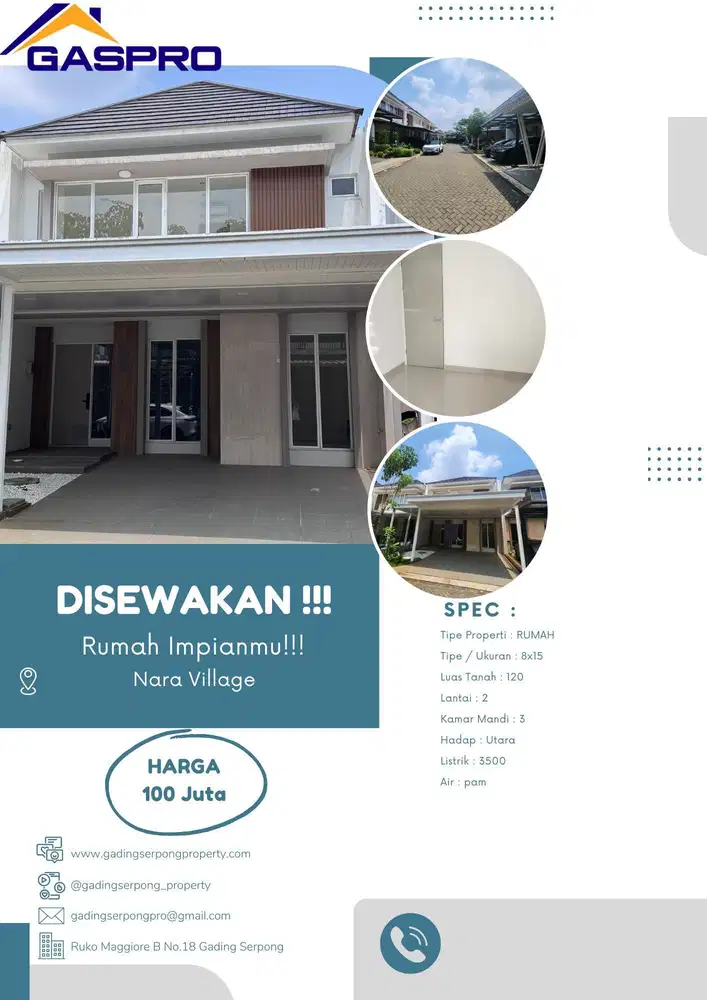Disewakan PREMIUM Home NARA VILLAGE Gading Serpong dekat Pusat kota