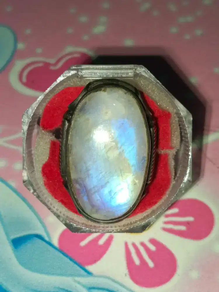 CINCIN PERAK BATU BIDURI BULAN AIR LAUT (MOONSTONE)