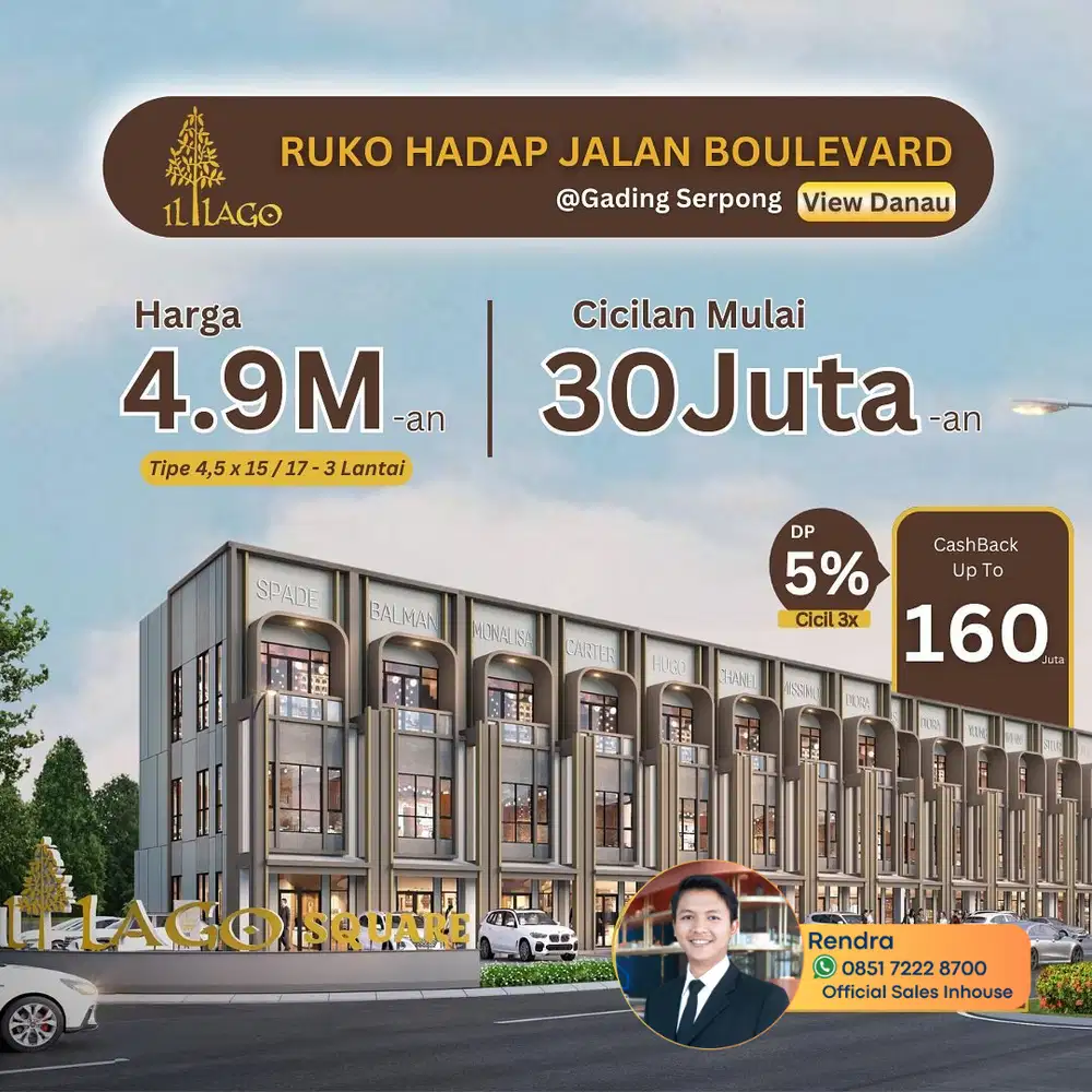 Ruko hadap jalan 3 Lantai Parkiran Luas Gading Serpong