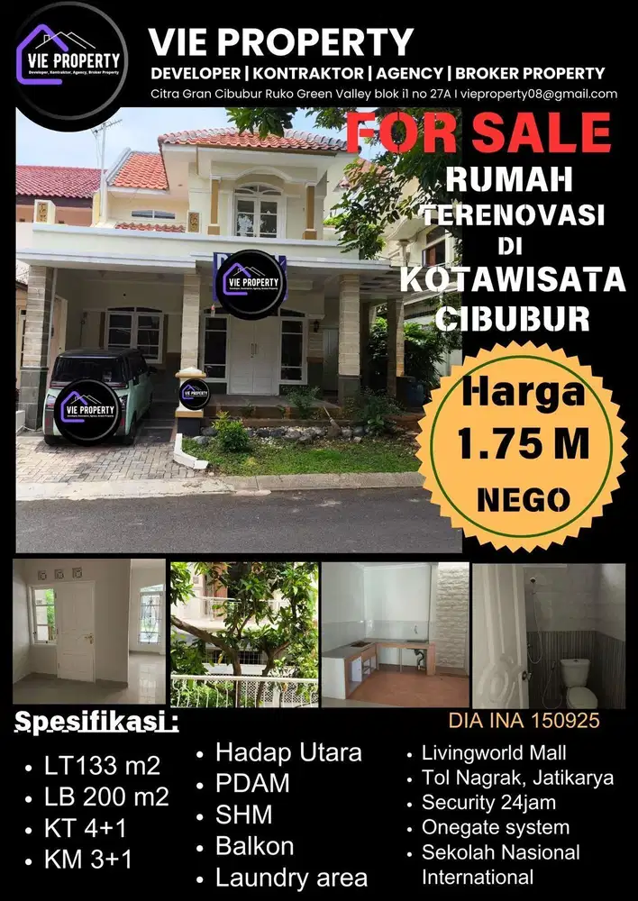 Rumah siap huni di Kota Wisata Cibubur