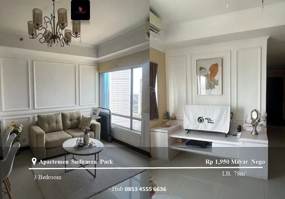 Dijual Apartement Sudirman Park High Floor 3BR Full Furnished