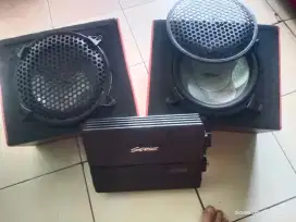 Power audio mobil plus speaker 2 box kondisi normal
