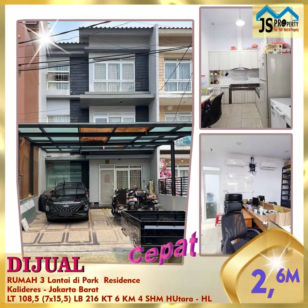 DIJUAL RUMAH 3 LANTAI DI PARK RESIDANCE KALIDERES JAKARTA BARAT