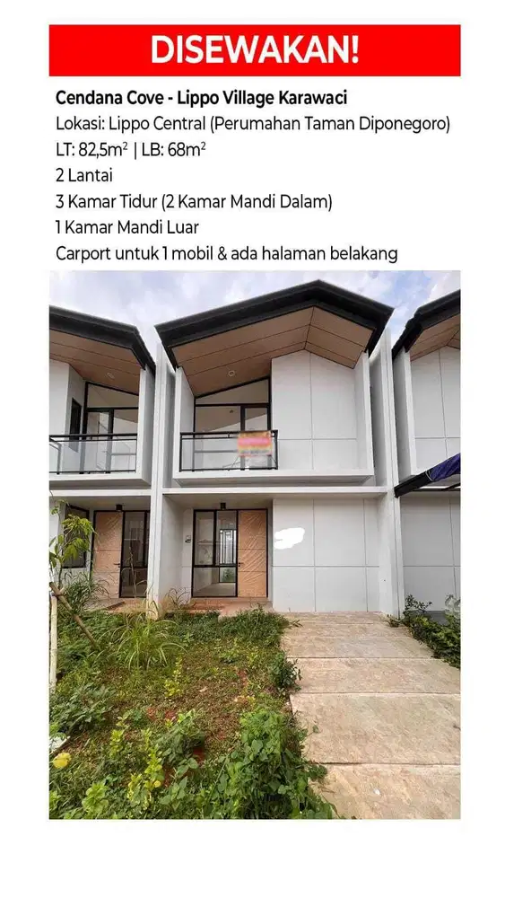 Disewakan Rumah 3 Kamar Tidur di Lippo Karawaci Central Kosongan