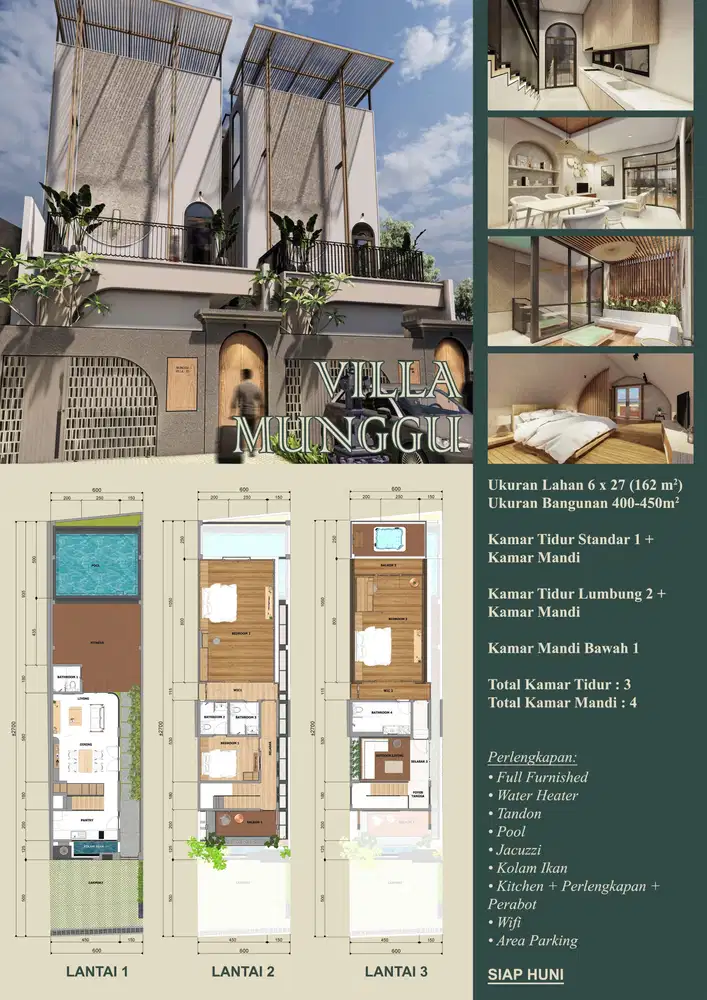 Dijual  / Dikontrakan  2 unit Villa baru Lantai 3