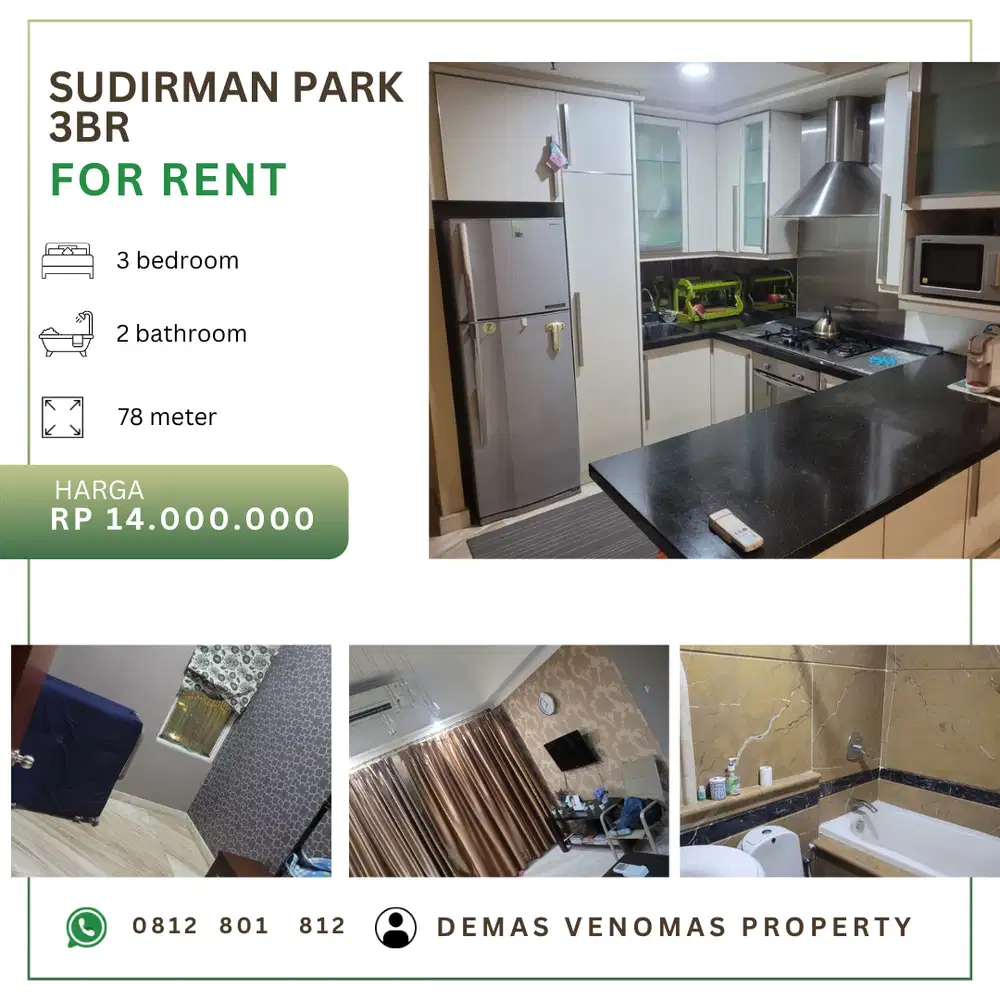Disewakan Apartement Sudirman Park 3BR Full Furnished Lantai Rendah