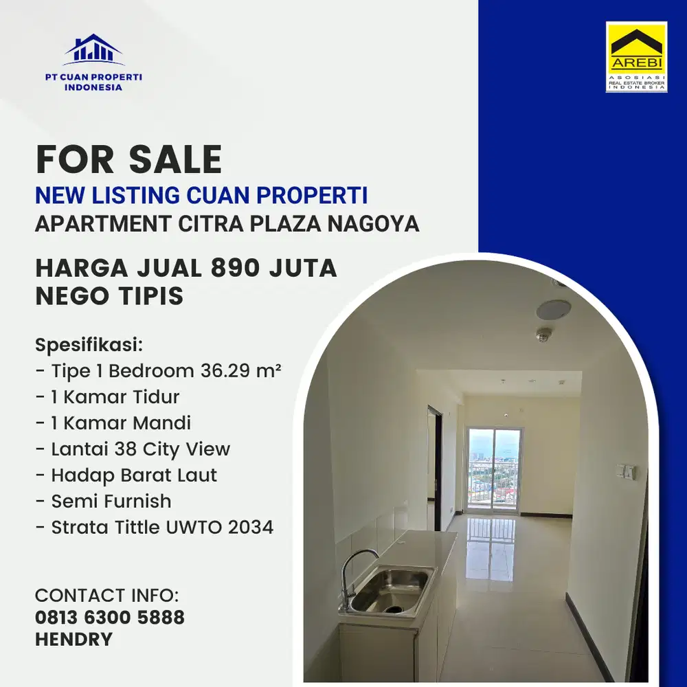 Dijual Murah Apartment Citra Plaza Nagoya 1 Bedroom City View Batam