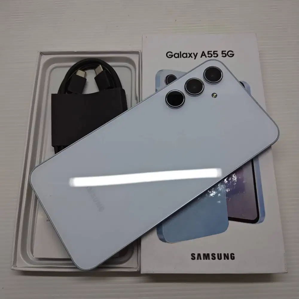 MULUS 99,9% SAMSUNG GALAXY A55 5G 12/256 ICE BLUE LENGKAP LIKE NEW