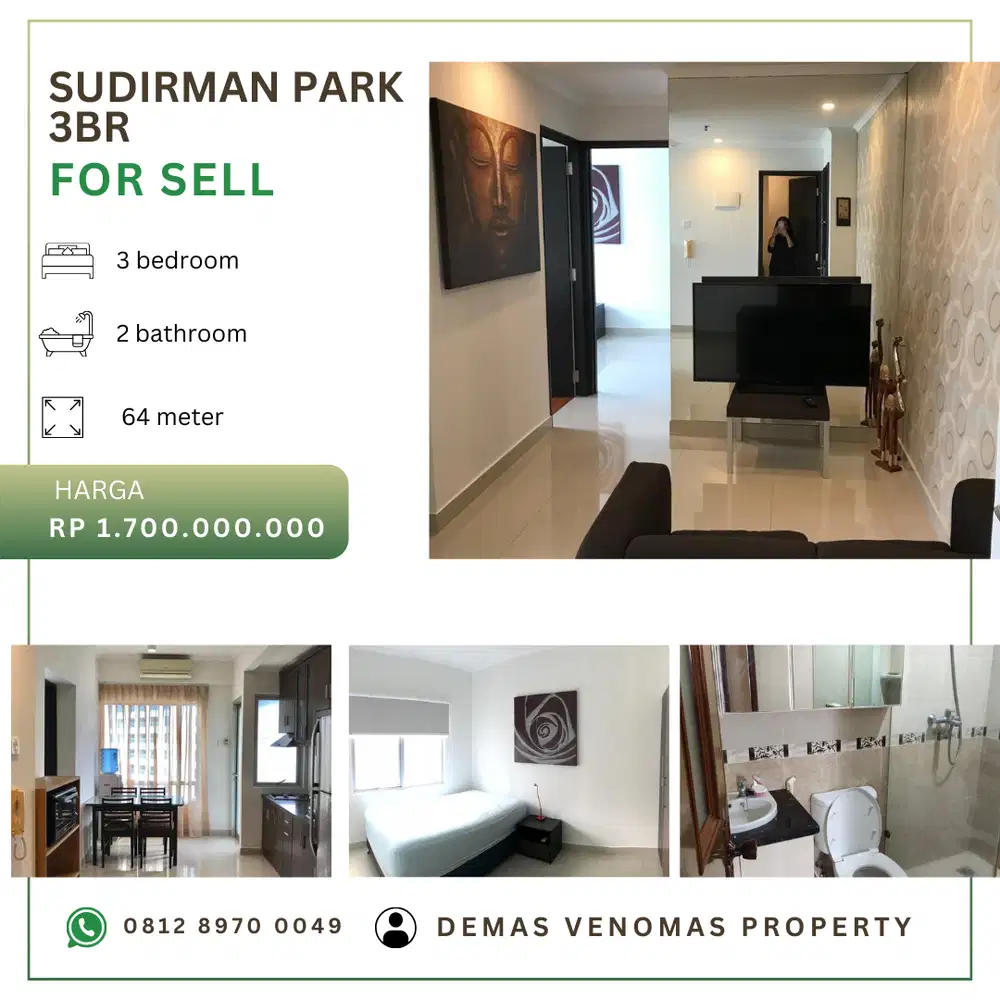 Dijual Apartement Sudirman Park 3BR Full Furnished Low Floor