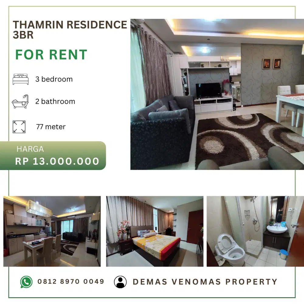 Disewakan Apartement Thamrin Residence Unit Premiere 2BR+1 Furnished