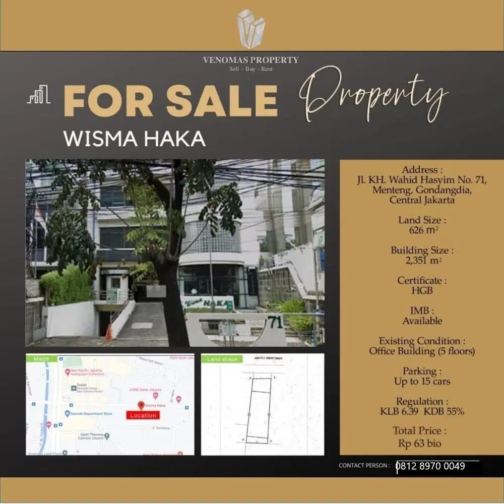 Dijual Gedung Perkantoran Wahid Hasyim, Jakarta Pusat