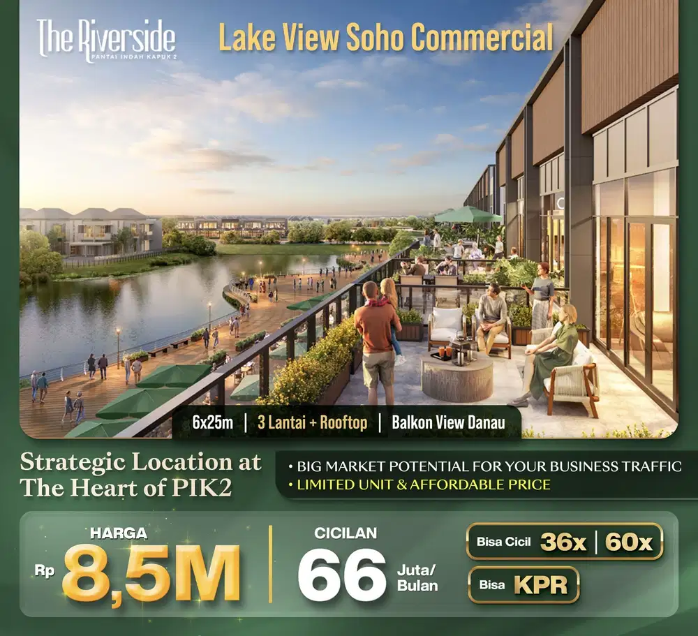 Rukan 3 Lantai The Riverside dengan Rooftop di PIK 2