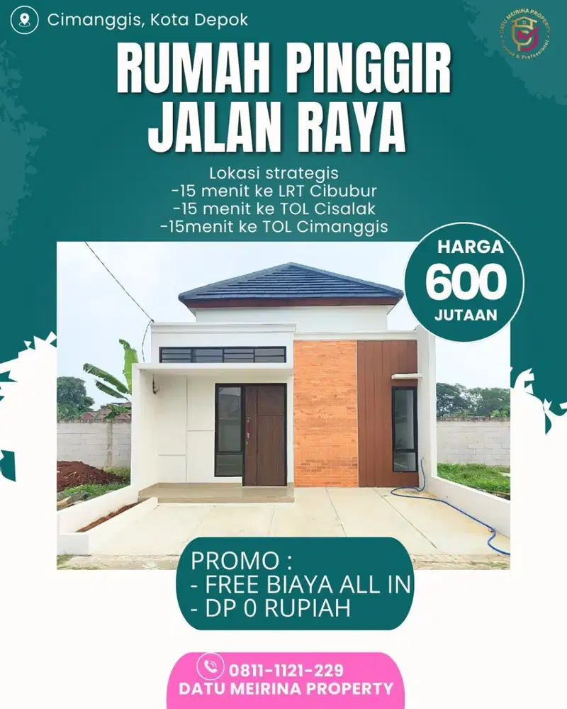 Rumah Modern di pinggir jalan raya 15menit ke tol cijago & LRT Cibubur