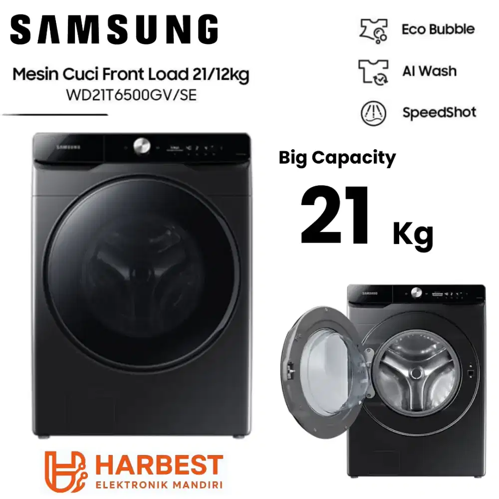 SAMSUNG Front Loading INVERTER 21 Kg - WD21T6500VG AI Wash Eco Bubble